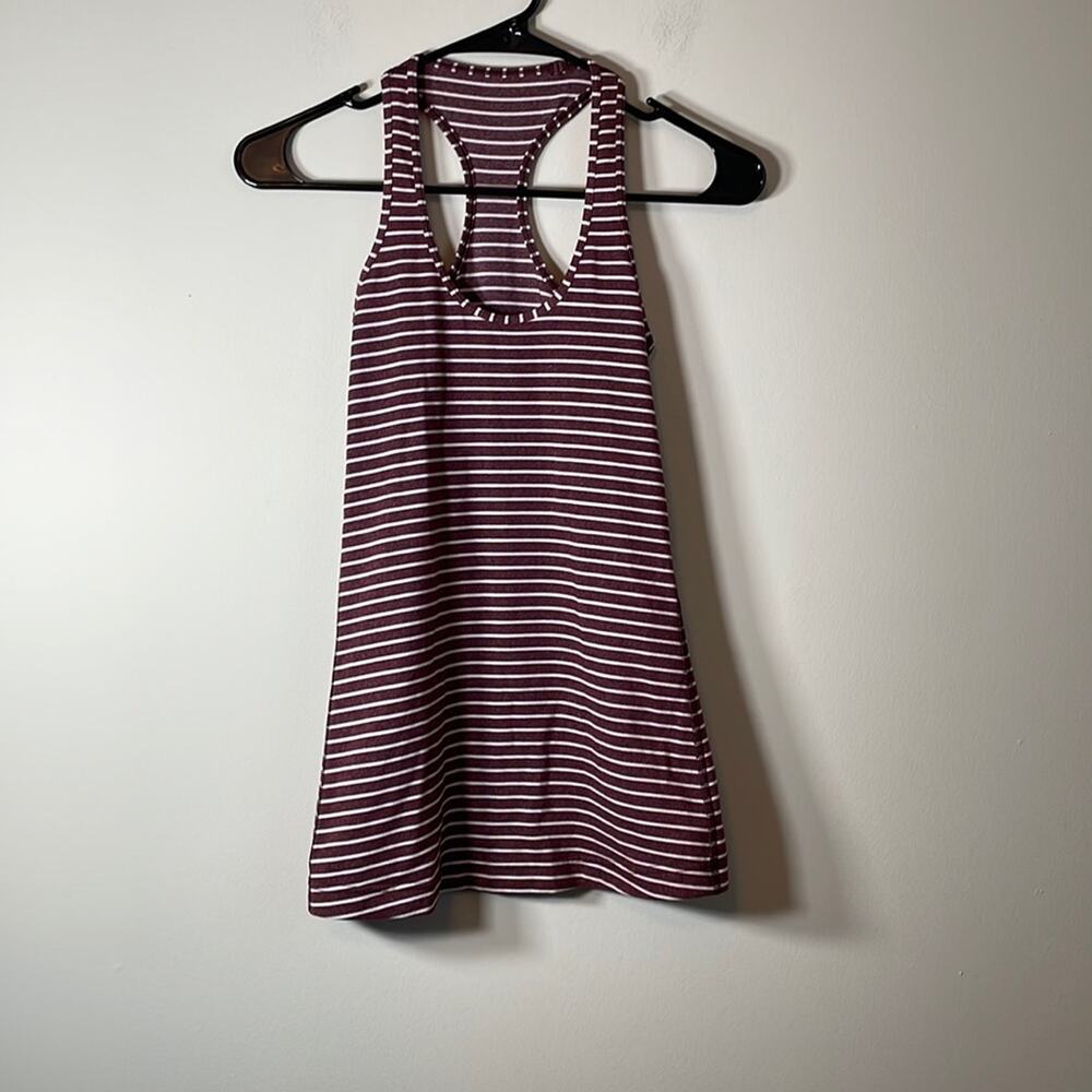 Lululemon Cool Racerback West2east Stripe Heathered Bordeaux Drama Tank Top Sz 2 - Picture 3 of 9